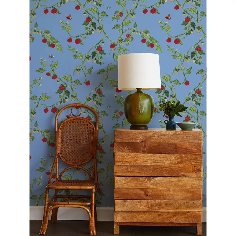‘Vite di Pomodoro’ Wallpaper by Carly Beck – Blue
