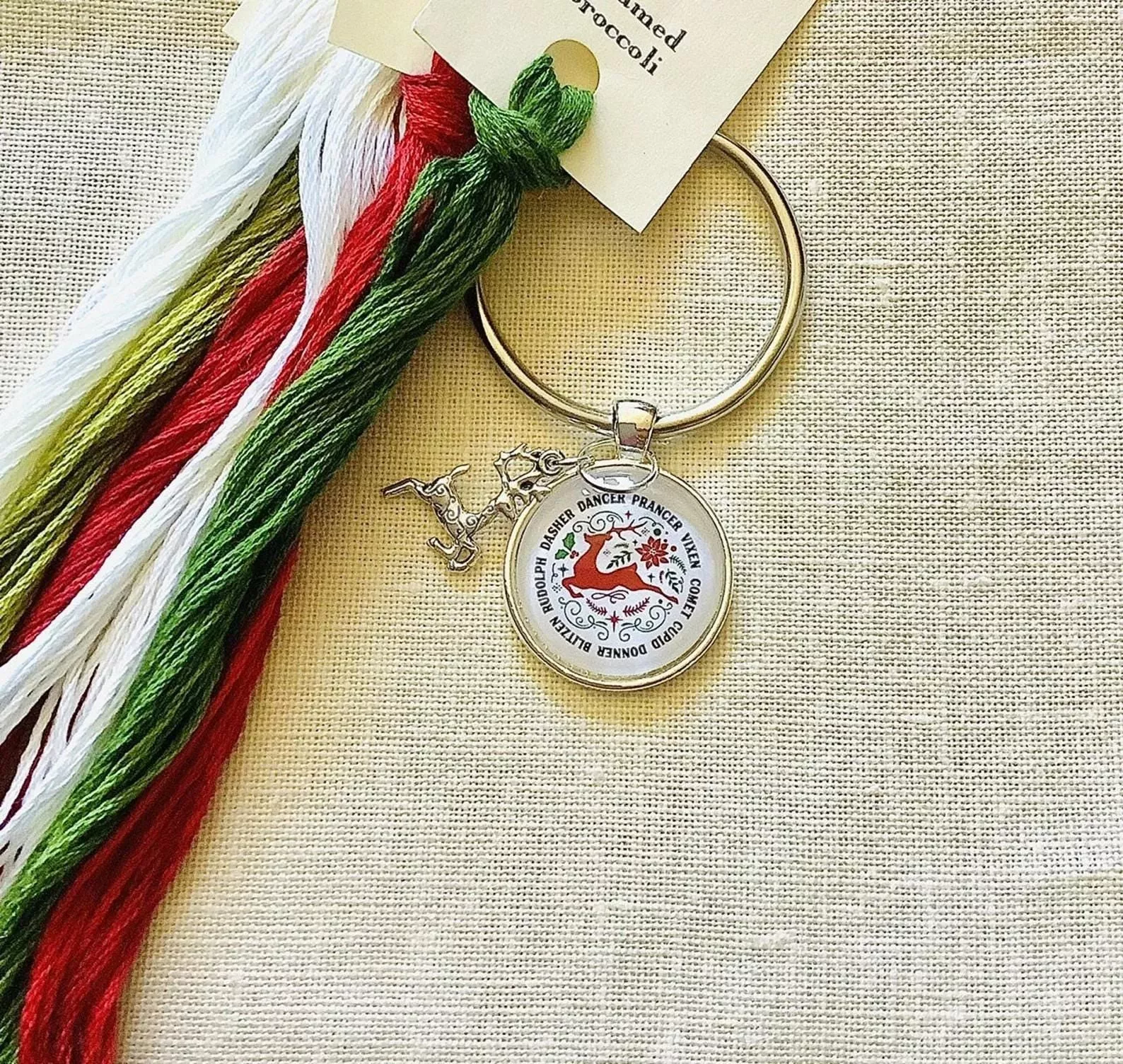 ZIGGY'SDESIGNS "Christmas Reindeer Names"Christmas Thread Keep with Reindeer CharmNeedlework Accessories