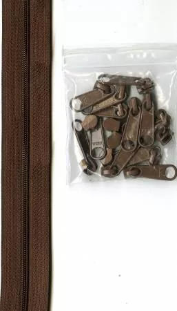 Zipper - 4 yards of 16mm #4.5 Chain & 16 Extra-Large Coordinated Pulls Brown - ZIPYD-140